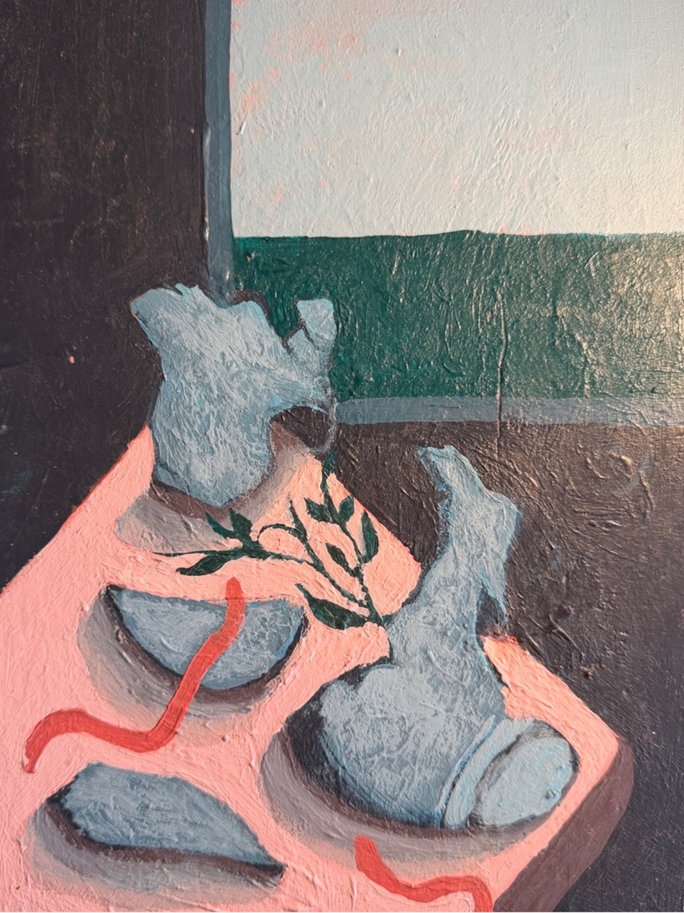 Abstract Still Life Home Art Painting in Pink and Teal by Mellup Finds